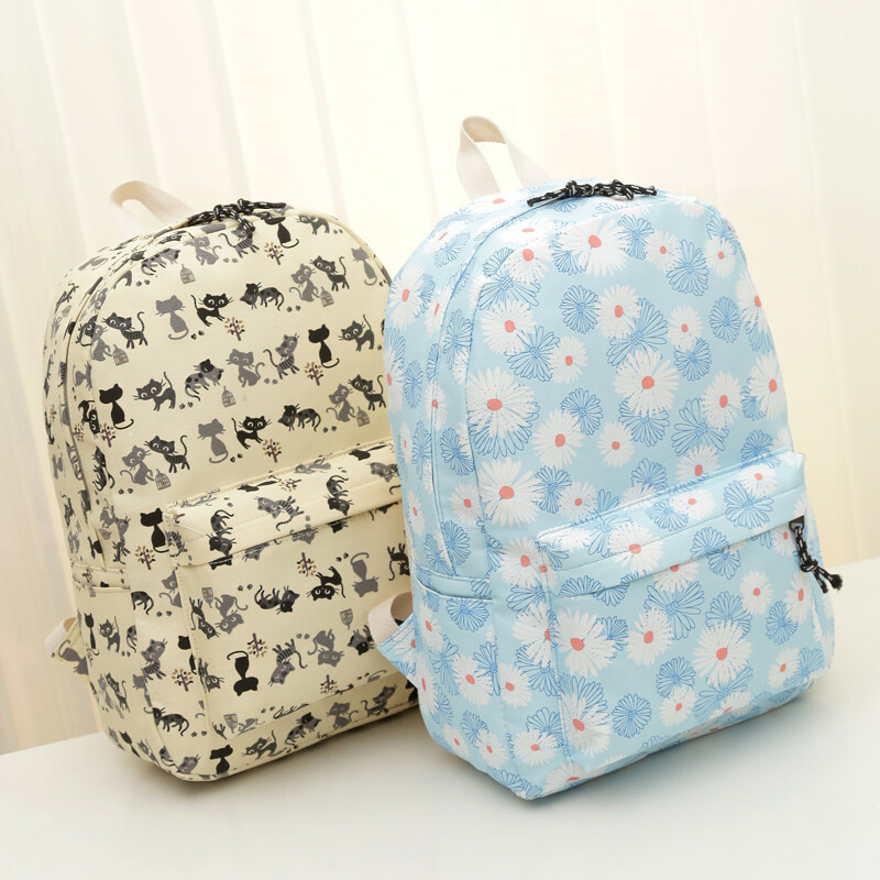 騰彩韓版時尚女高中初中生書包帆布背包學(xué)生雙肩包潮學(xué)院風(fēng)旅行包E1 小貓藍