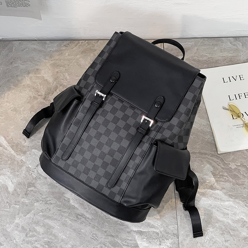 雙肩包男士歐美時(shí)尚格子背包潮牌大容量旅行包休閑學(xué)生書包電腦包