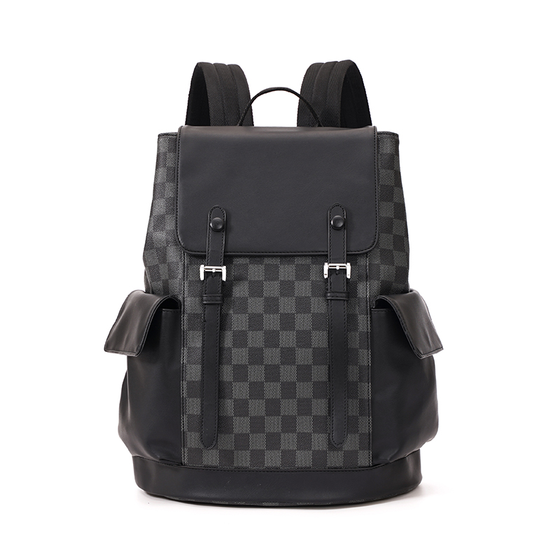 雙肩包男士歐美時尚格子背包潮牌大容量旅行包休閑學(xué)生書包電腦包