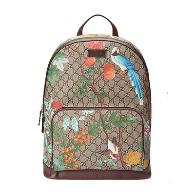 GUCCI 古馳 雙肩包 GG Supreme 蟲(chóng)鳥(niǎo)印花印拉鏈雙肩包 旅行包 男女通用 428027 KOLCN 8685 棕色