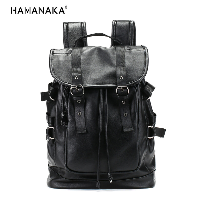 雙肩包男時尚潮流韓版戶外旅行包男士背包皮休閑學生書包電腦男包 黑色